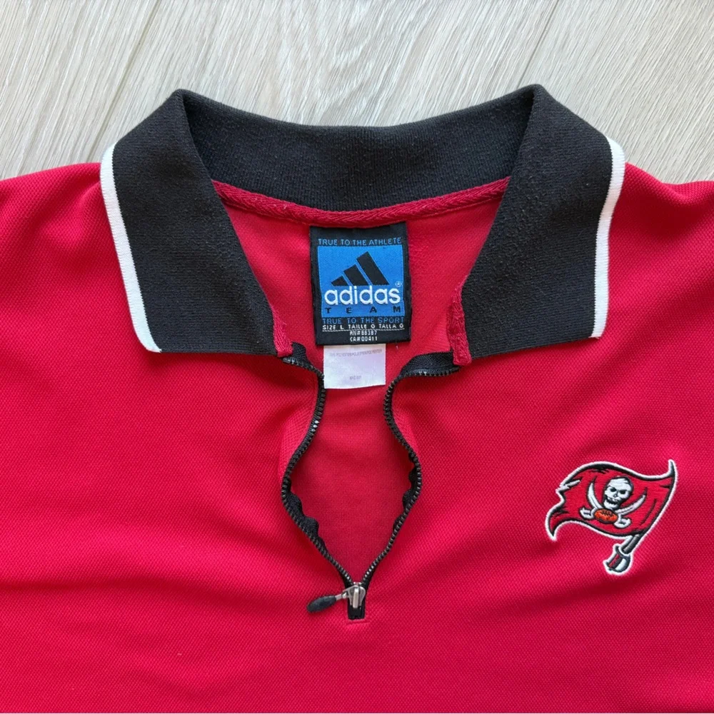 Vintage 90s Tampa Bay Buccaneers Polo Shirt Adidas 1/4 Zip Polyester Mens Large